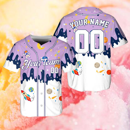 Purple variant of the space city baseball jersey, front view