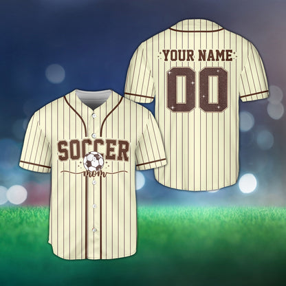 Beige custom soccer mom baseball jersey, front view