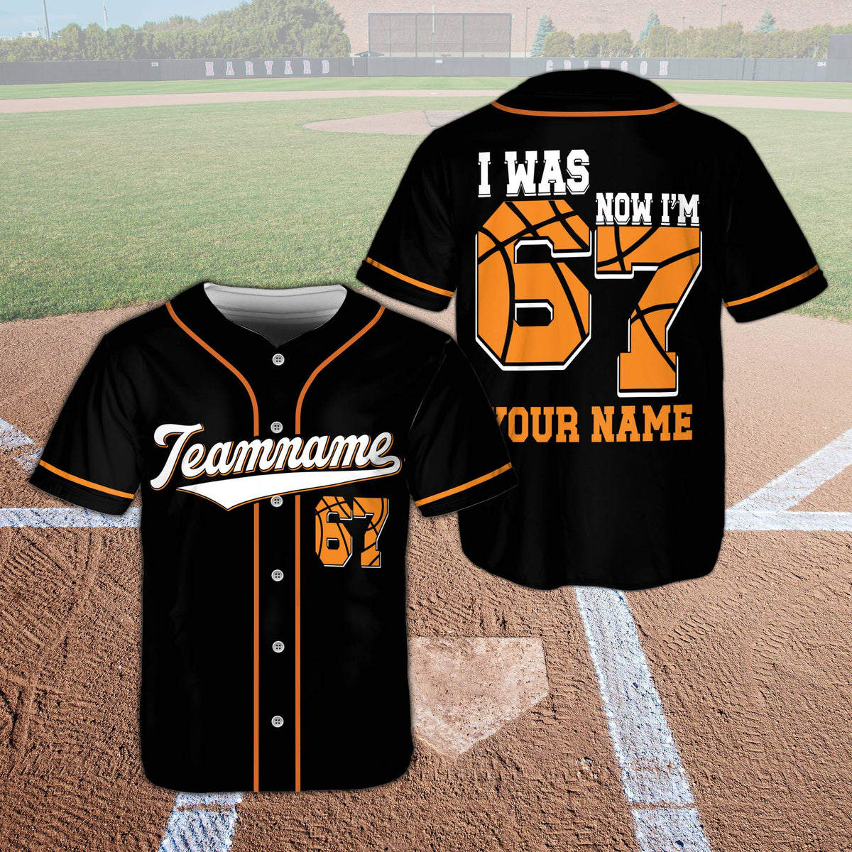Front view of the black custom baseball jersey
