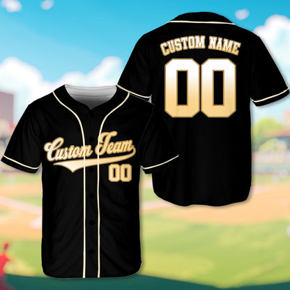 Black personalized baseball jersey, front view