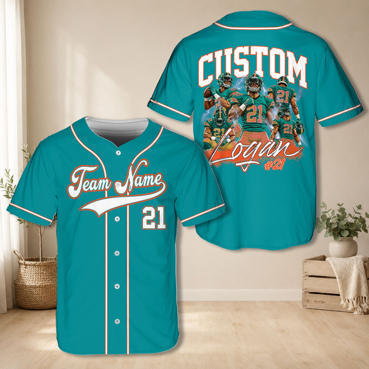 Teal personalized baseball jersey front view