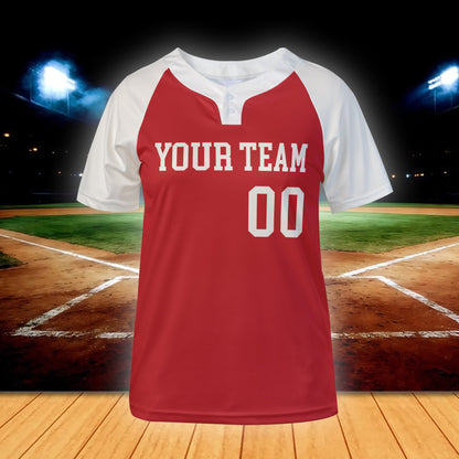 Red sports baseball jersey with custom name and number, main view