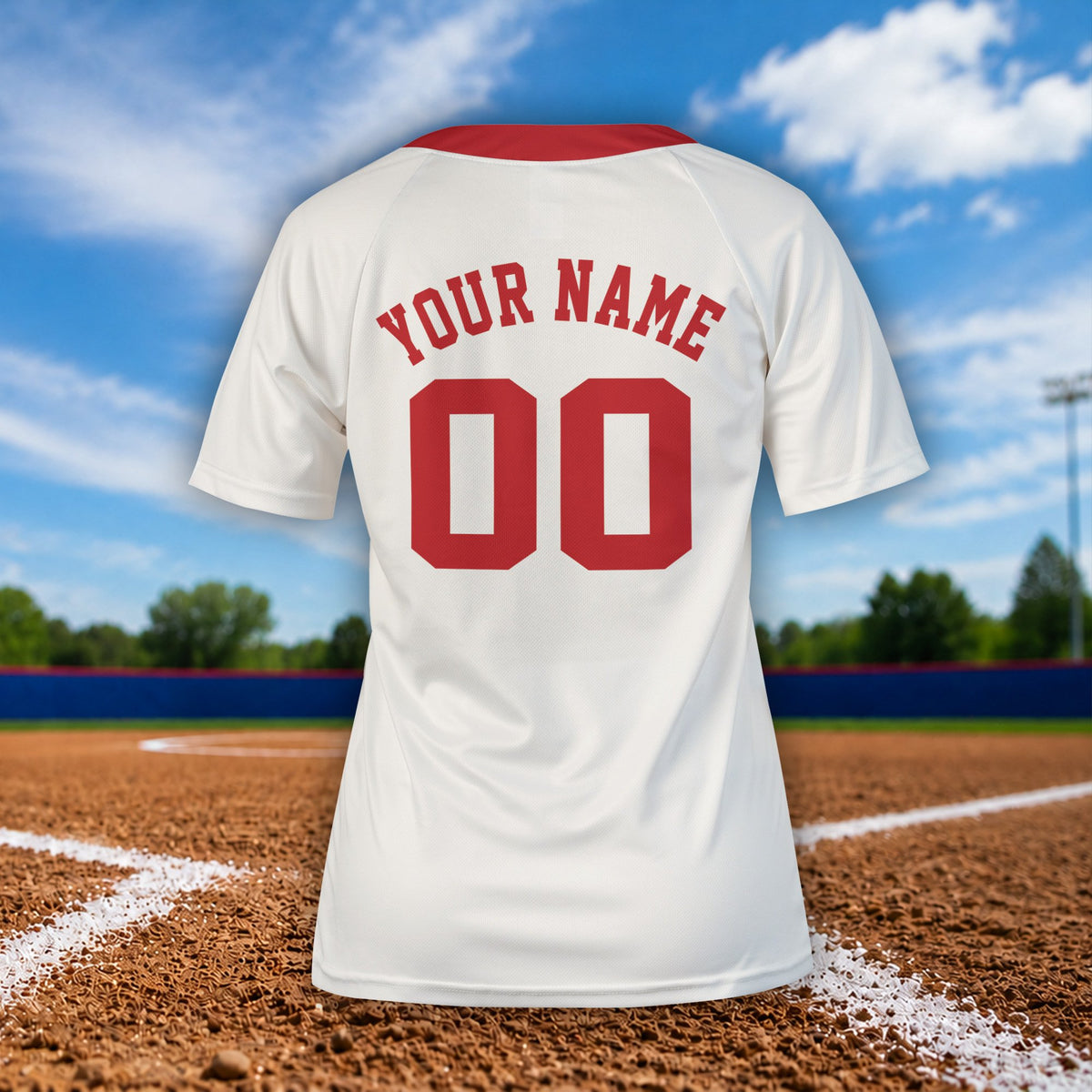 Back view of personalized white baseball jersey showing custom name and number