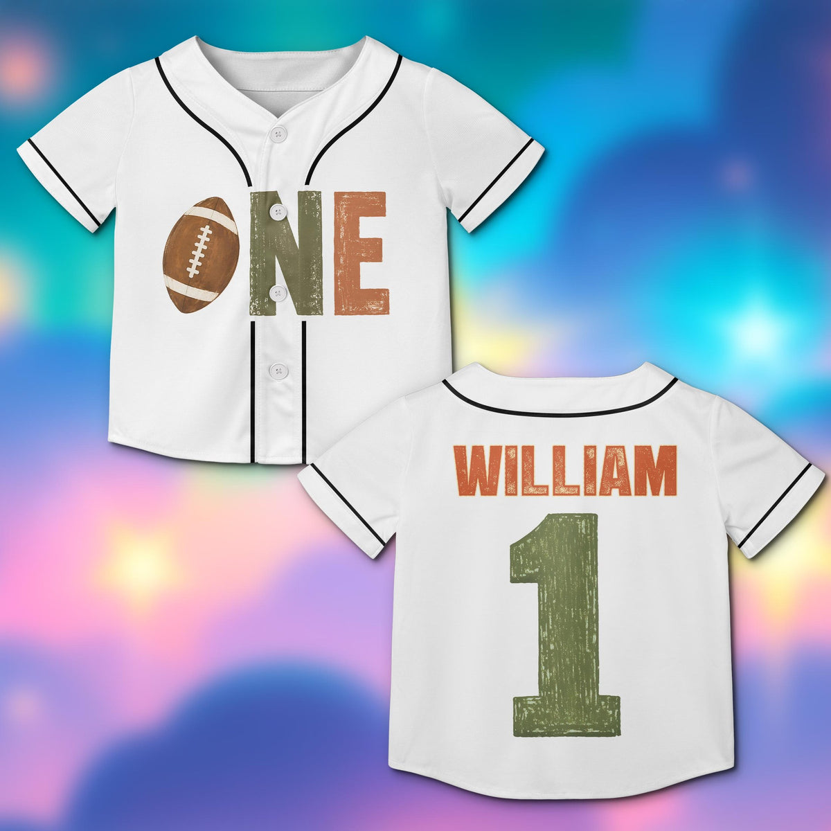 White sports baseball jersey with custom name and number, main view