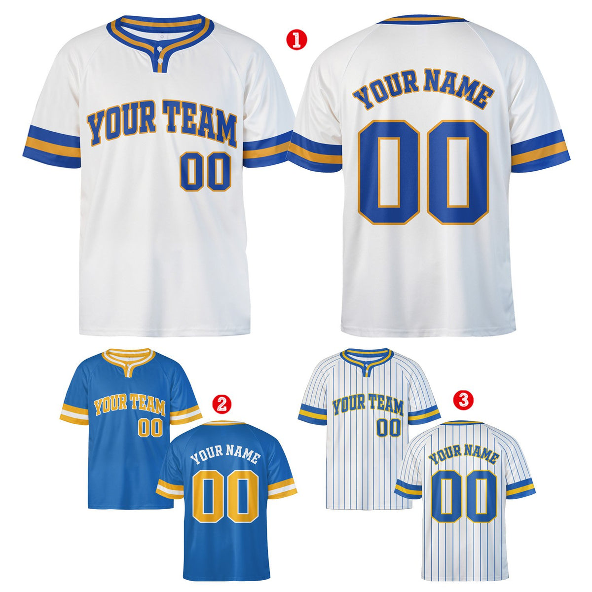 White sports baseball jersey with custom name and number front view