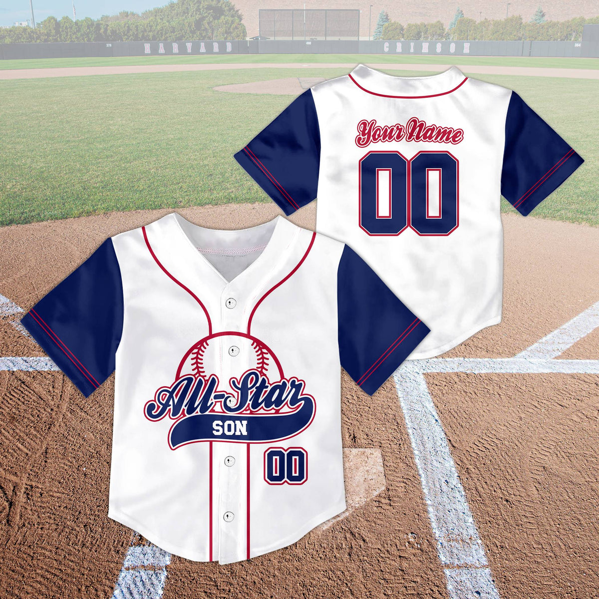 Lifestyle view of personalized baseball jersey with custom name and number