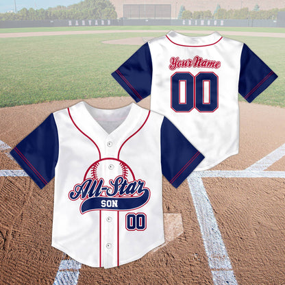 Lifestyle view of personalized baseball jersey with custom name and number