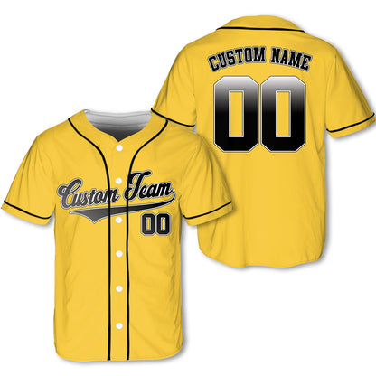 Yellow personalized baseball jersey, front view
