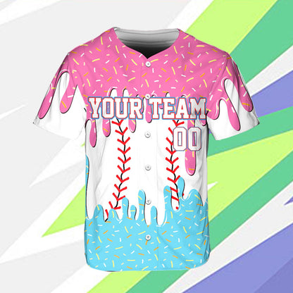 Custom name and number baseball jersey with sprinkles, blue tone view