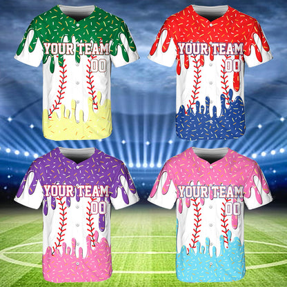 Personalized baseball jersey with sprinkles design, front view 4