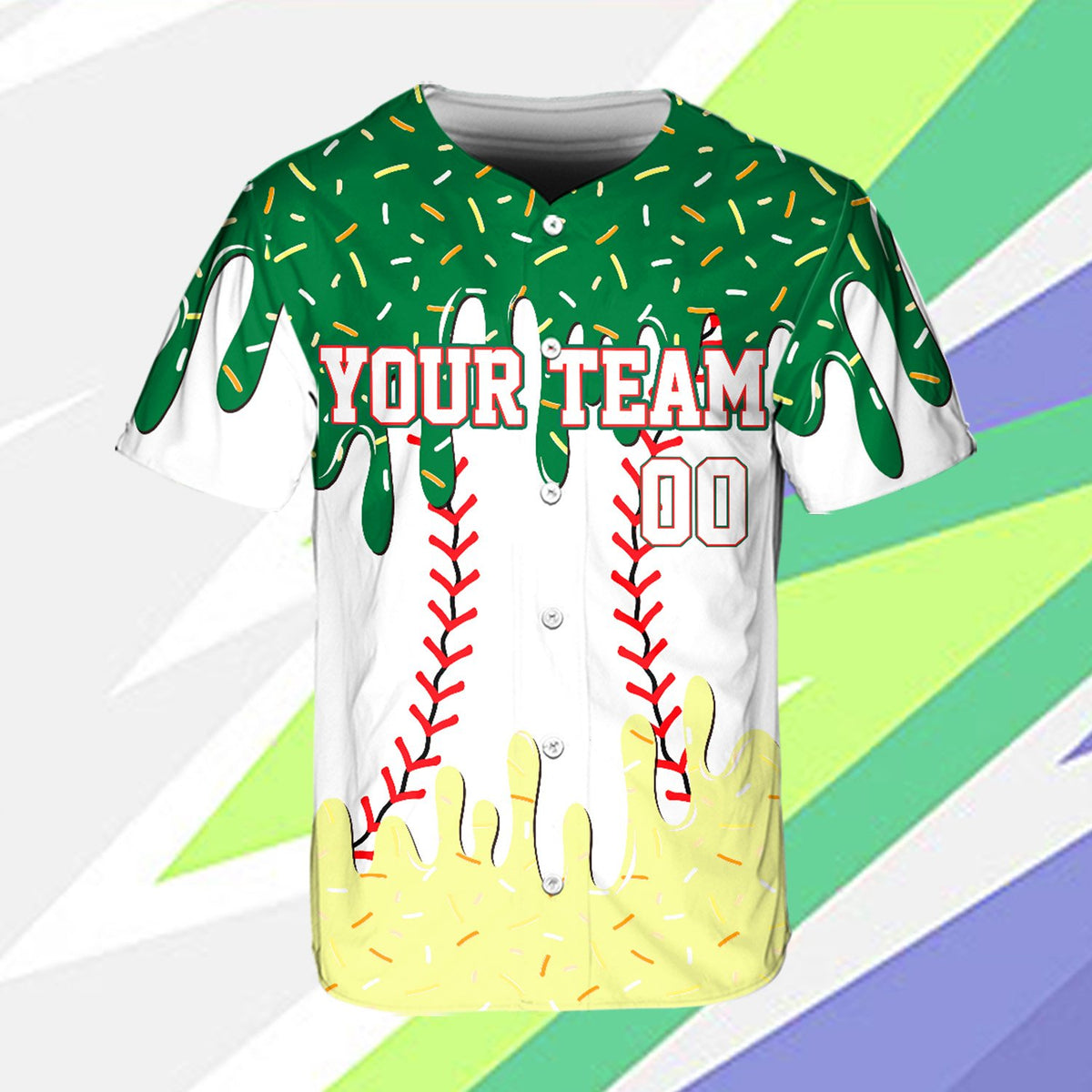 White sprinkles baseball jersey, green tone view