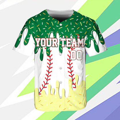 White sprinkles baseball jersey, green tone view