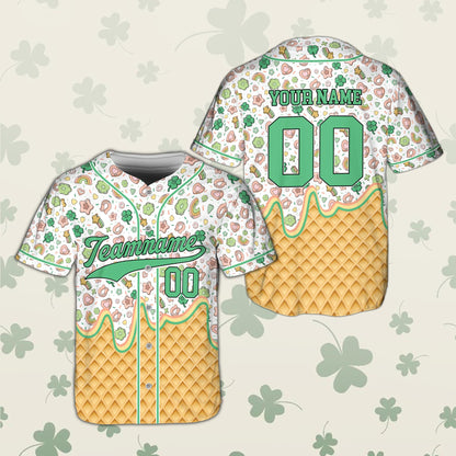St. Patrick's Day ice cream baseball jersey, white front view
