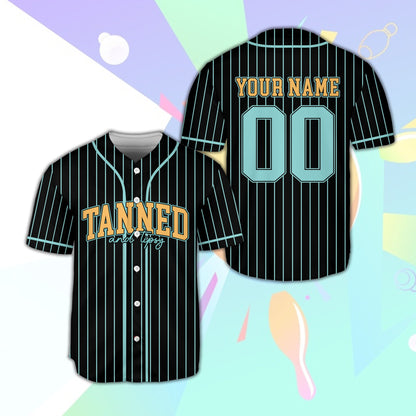 Black vacation baseball jersey, front view