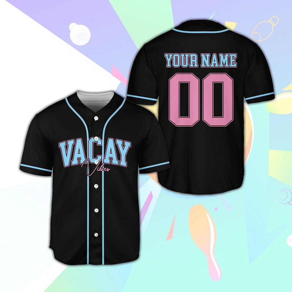 Second black custom baseball jersey design, front view
