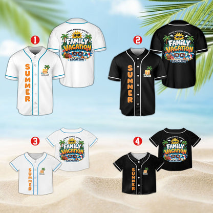Lifestyle view of the personalized summer vacation baseball jersey