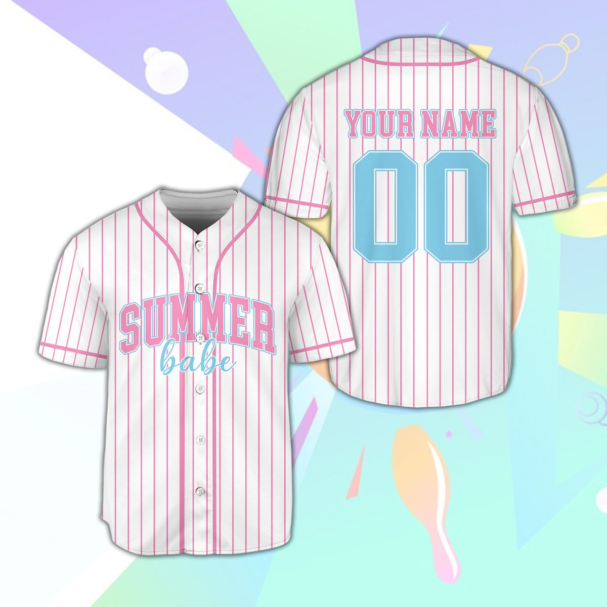 White summer babe baseball jersey design, front view
