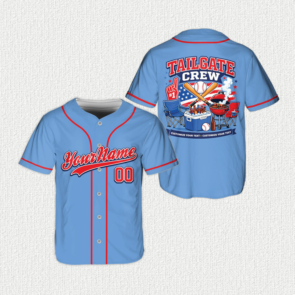 Blue personalized baseball jersey for summer tailgates