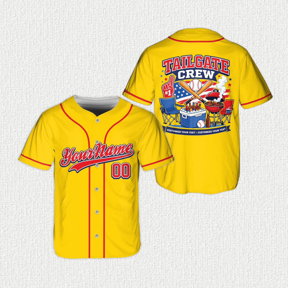Yellow custom baseball jersey front view