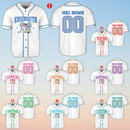 Teacher back to school baseball jersey in white with custom name and number option, main view