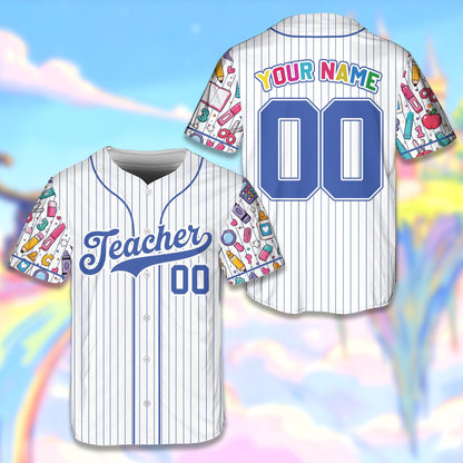 Front detail of the button-down closure on the teacher baseball jersey