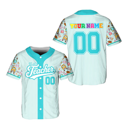 Front view of brown teacher baseball jersey with pinstripes