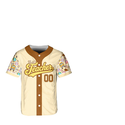 White teacher baseball jersey in brown with custom name and number, main view