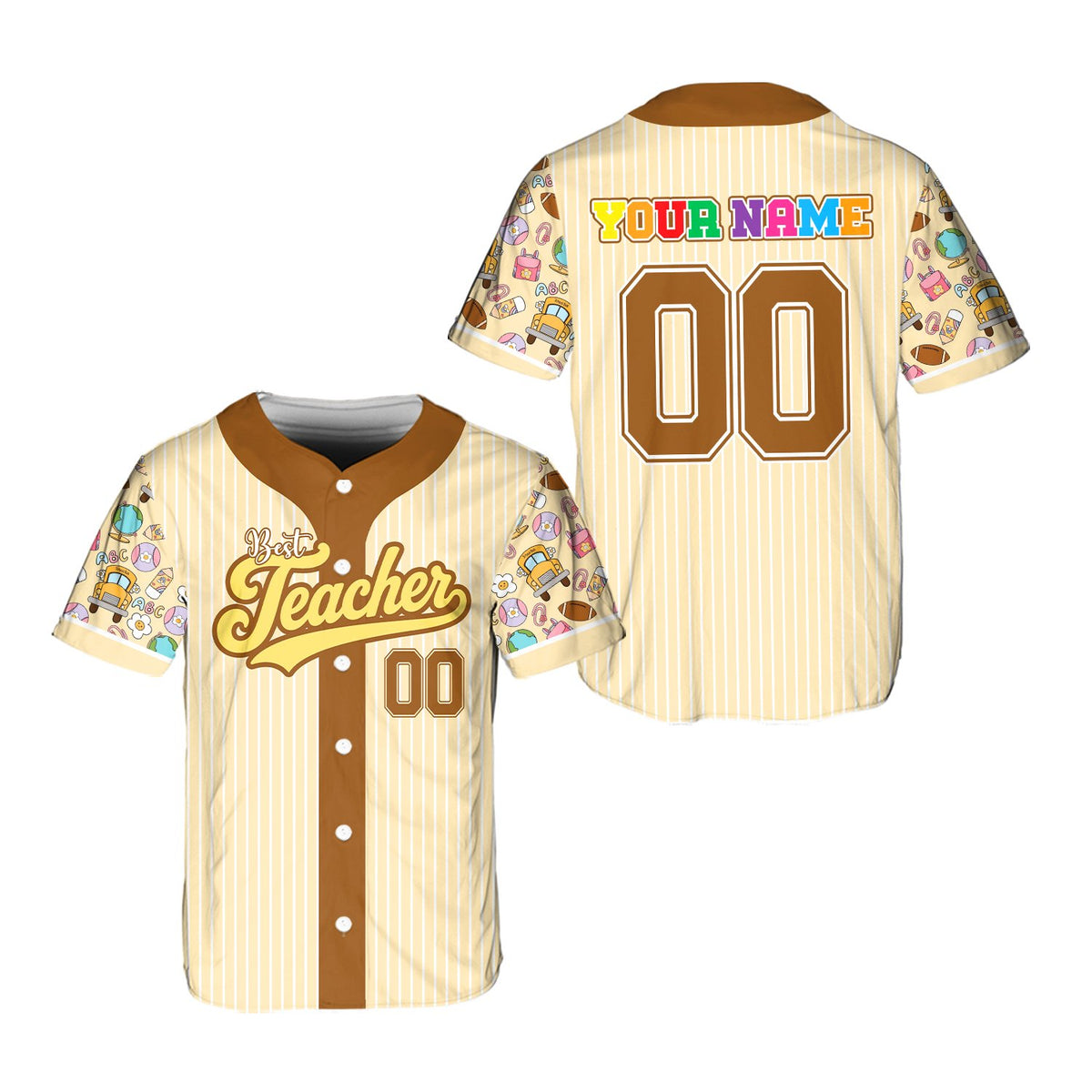 Front view of green custom name and number baseball jersey