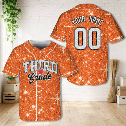 Orange personalized teacher baseball jersey, front view