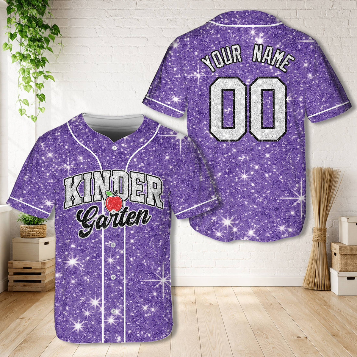 Purple custom baseball jersey for teachers, front view