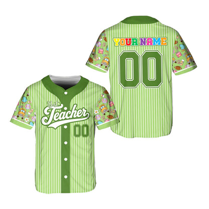 Front view of purple custom baseball jersey for teachers