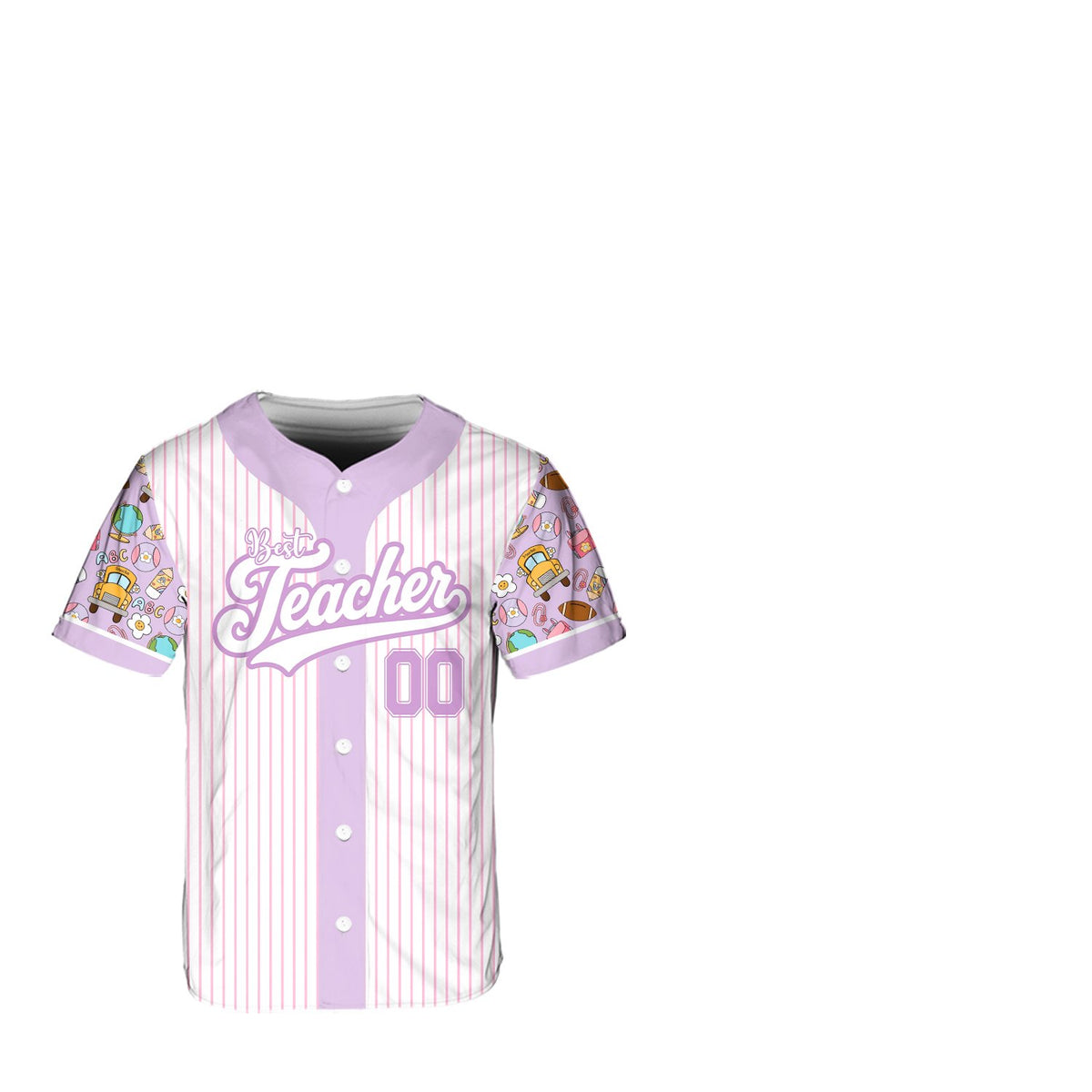 White teacher baseball jersey in purple with custom name and number, main view