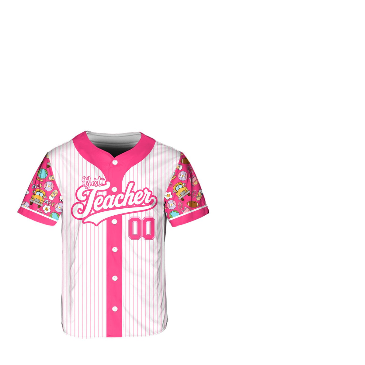 White teacher baseball jersey in teal with custom name and number, main view