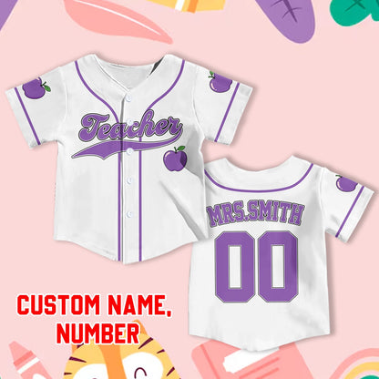 Teacher baseball jersey showing custom name and number placement