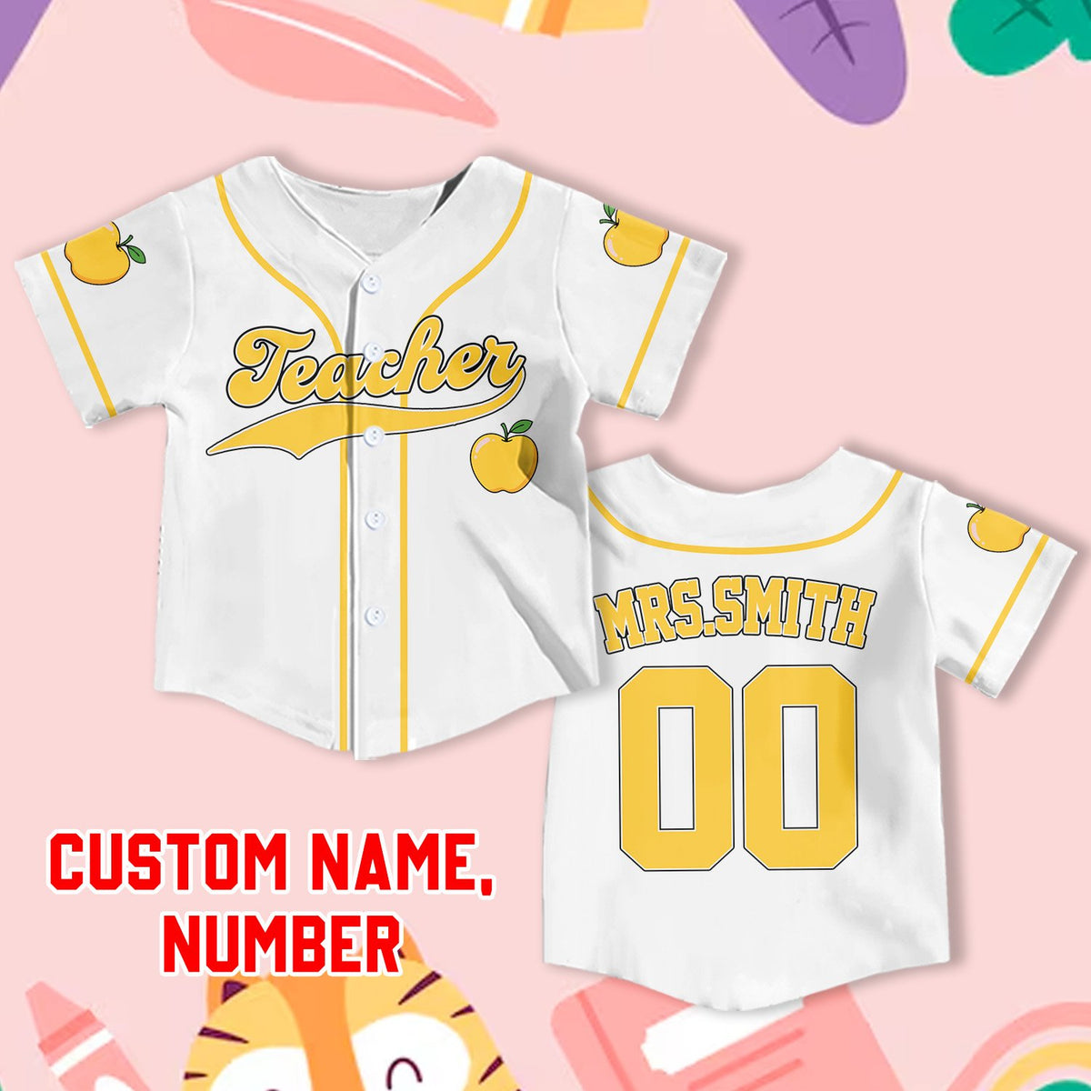 Teacher baseball jersey white with colorful piping