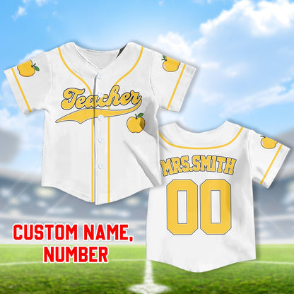 Teacher baseball jersey featuring apple sleeve details