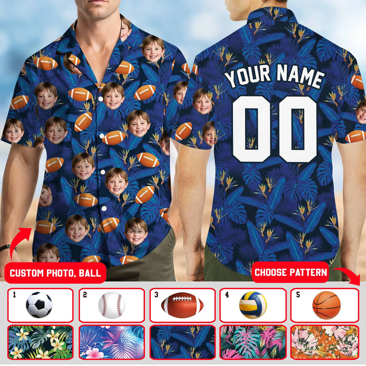 Close up front view of the tropical floral and sports baseball jersey