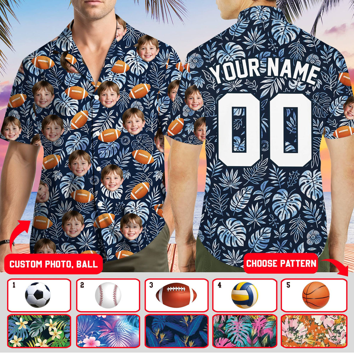 Front styling view of the tropical floral custom baseball jersey