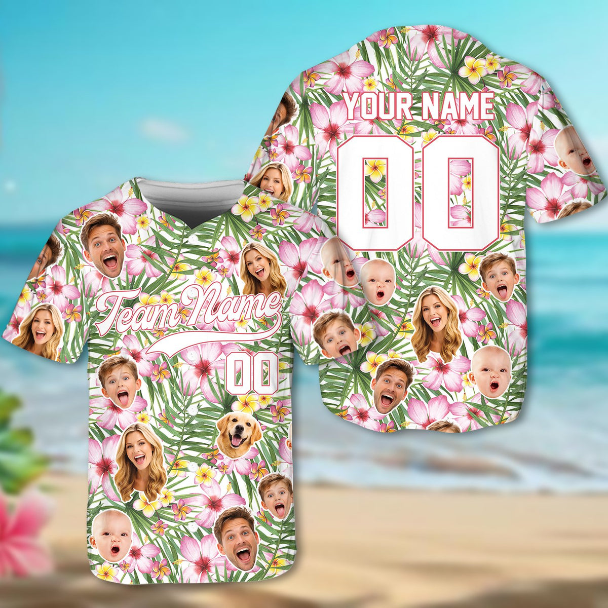 Tropical pattern custom baseball jersey with personalized name and number