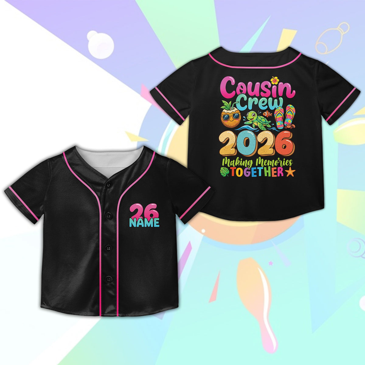 Black version of the personalized baseball jersey for tropical vacation