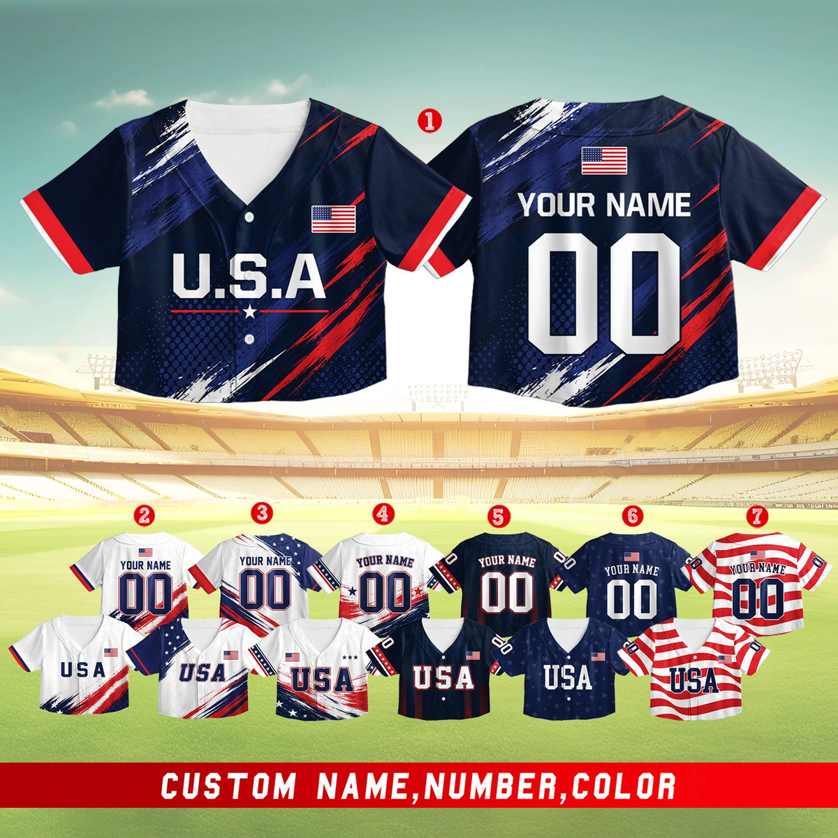 Fabric detail showing the polyester material of the USA baseball jersey