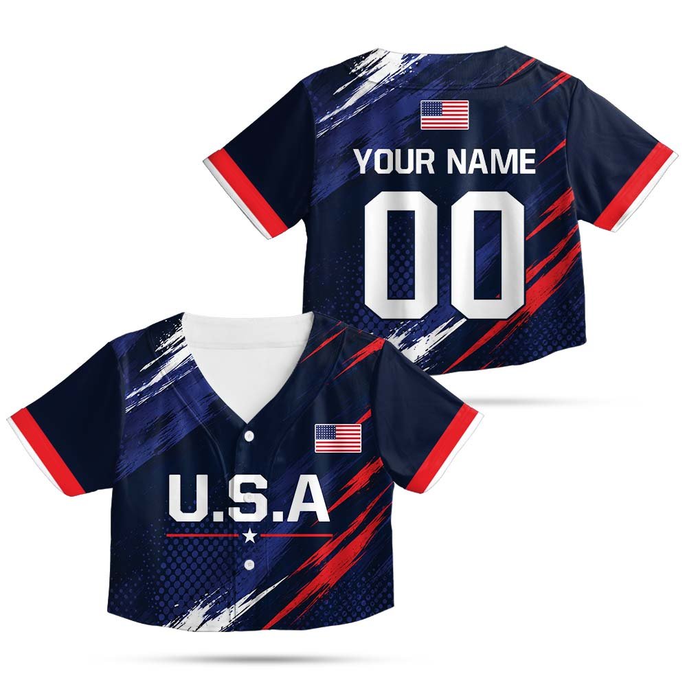 Overall view of the personalized abstract USA baseball jersey