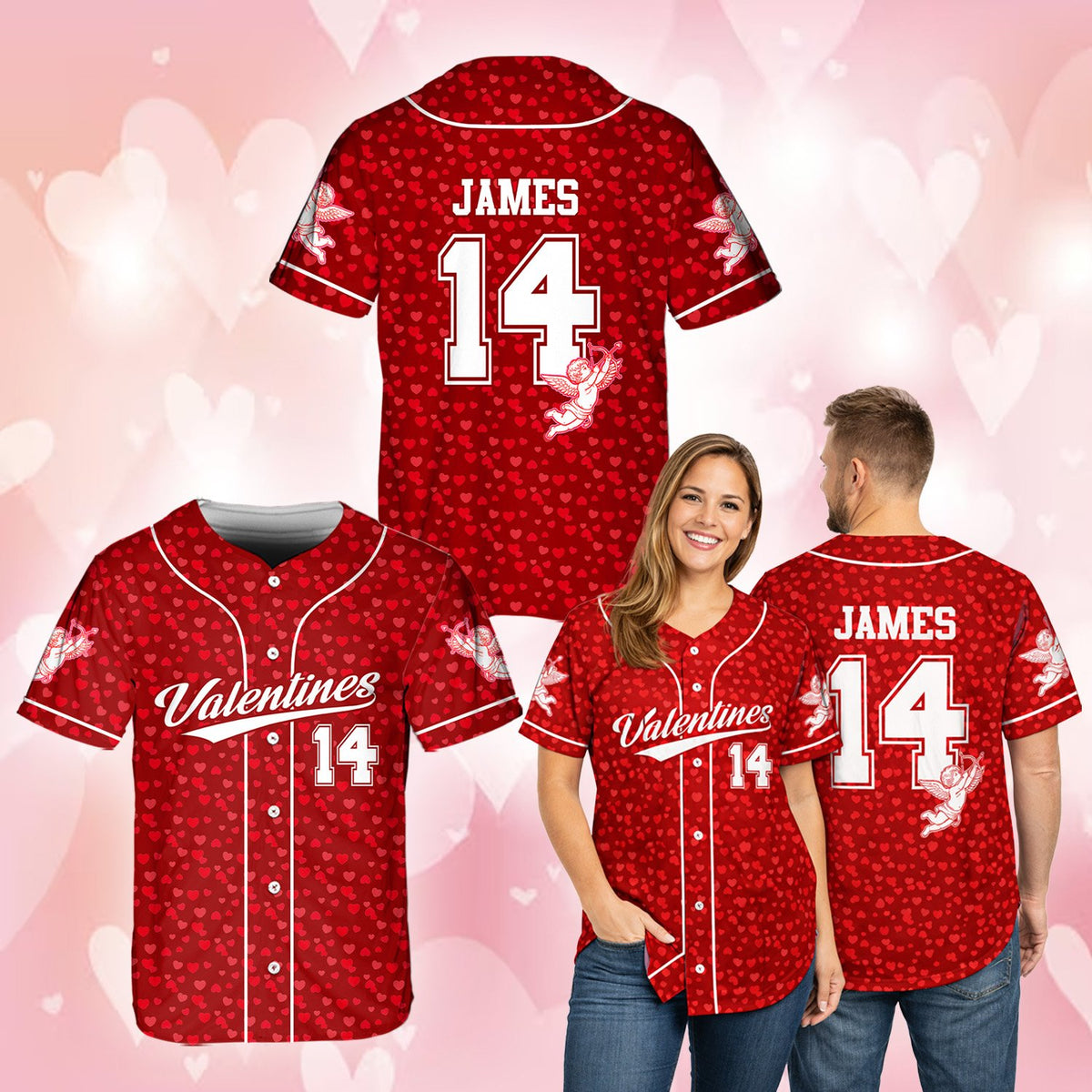 Third lifestyle image of the red valentine baseball jersey