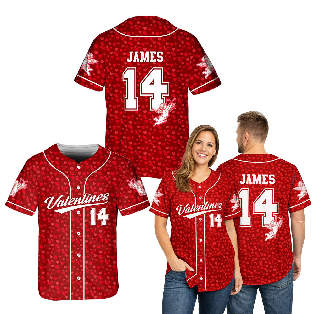 Lifestyle view of someone wearing the personalized valentine's day baseball jersey