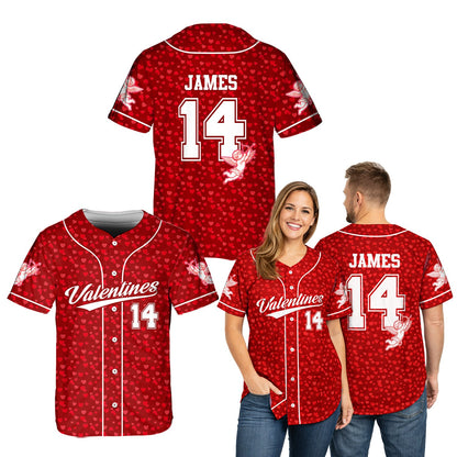 Lifestyle view of someone wearing the personalized valentine's day baseball jersey
