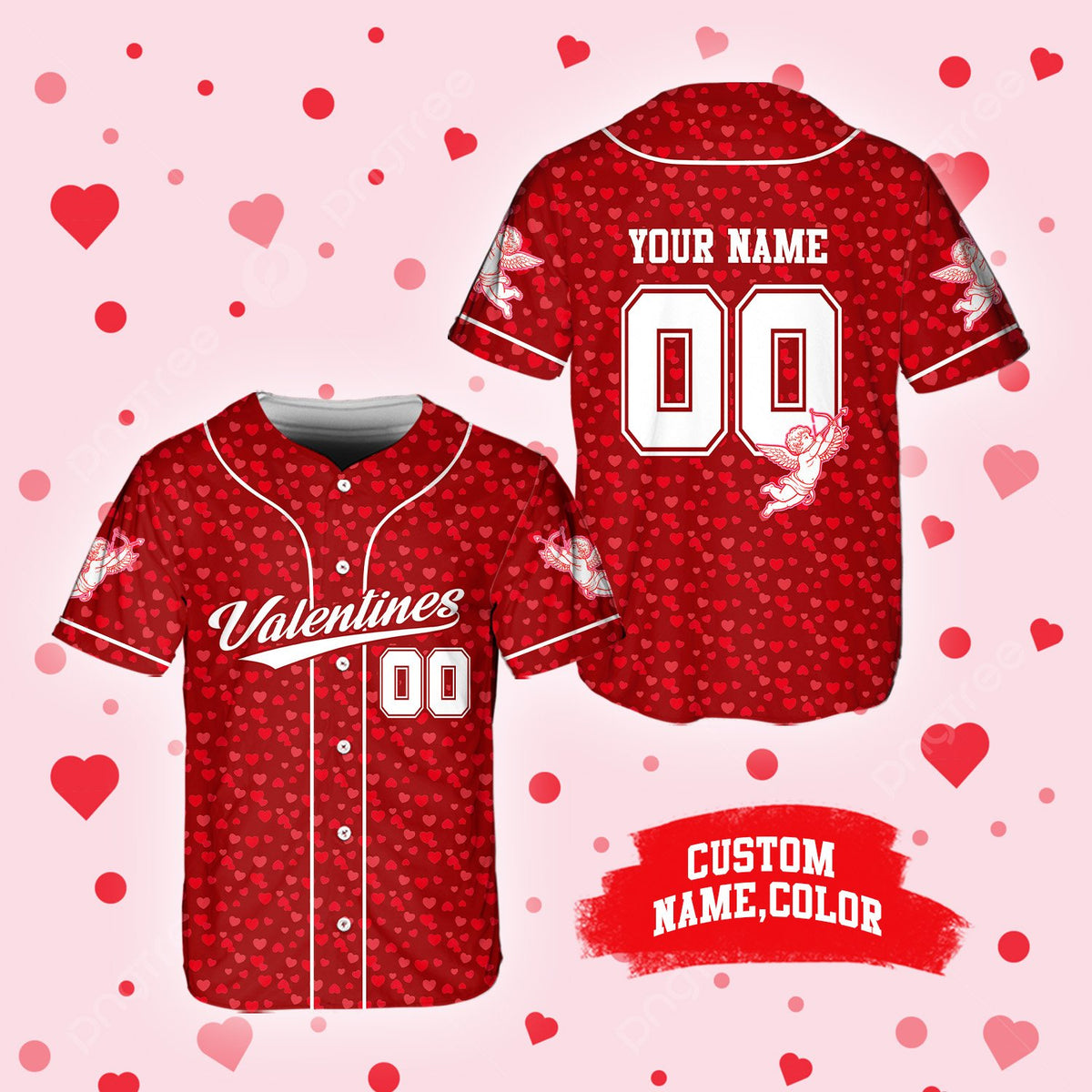 Sleeve view of custom jersey showing Cupid graphic