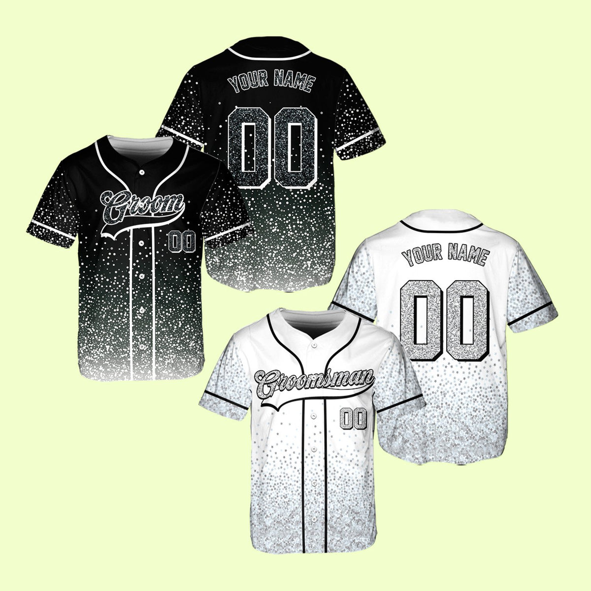 Multicolor groomsman baseball jersey, front view