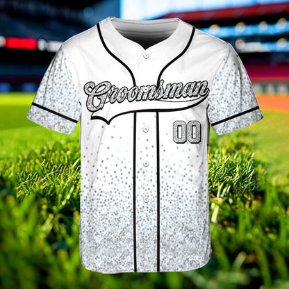 Custom wedding/groomsman baseball jersey in white with starry gradient, main view