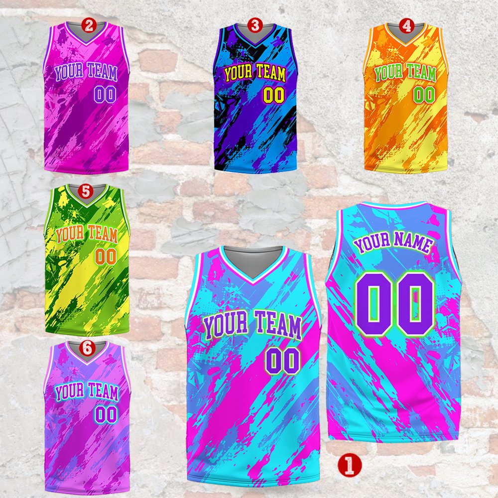Multicolor abstract basketball jersey alternate front view