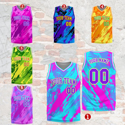 Multicolor abstract basketball jersey alternate front view